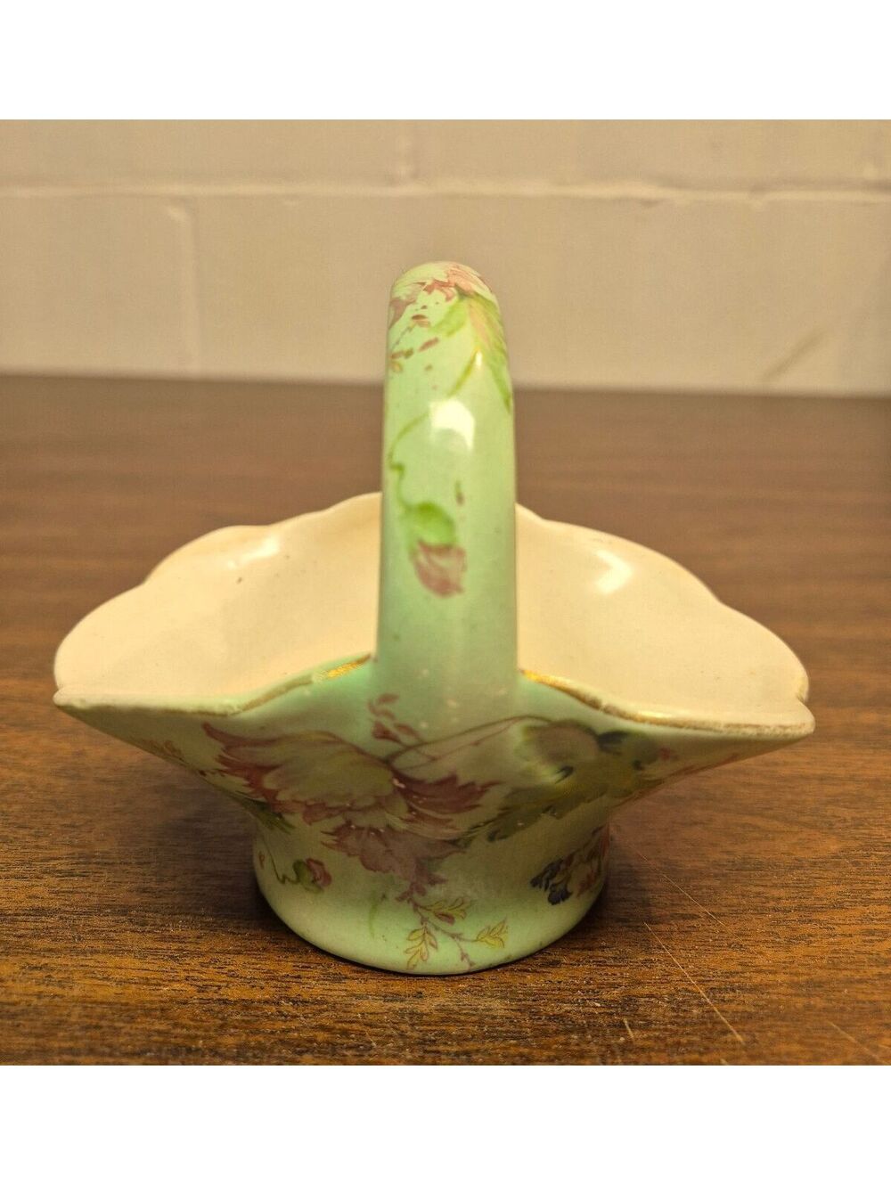 Vintage Empire Pottery Floral Basket with Handle